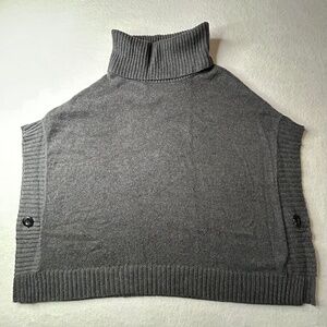 Women Turtleneck Poncho Sleeveless Buttons Cape L XL